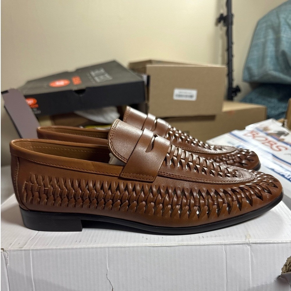 Aldo Loafers Men 9.5 Danilo-236 Cognac Woven Leather Dress Shoes NIB
